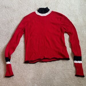 Zara Red Ribbed Long Sleeve Top with Black and White Accents